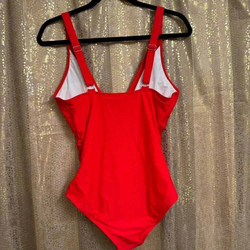 Lipstick Red Bright Cherry Mesh Plunge One Piece Swimsuit Medium
